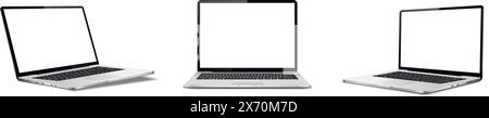 Modello con schermo vuoto per laptop. Notebook realistico in diverse posizioni. Illustrazione vettoriale. Illustrazione Vettoriale