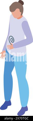 Illustrazione di una donna incinta elegante che tiene in braccio il suo bambino. Isolato su sfondo bianco. In un colorato. Design grafico vettoriale di maternità moderno e artistico Illustrazione Vettoriale