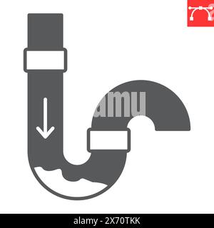 Icona del glifo di pulizia dello scarico, manutenzione idraulica e riparazione domestica, icona del vettore di tubi ostruiti, grafica vettoriale, segno solido traccia modificabile, eps 10. Illustrazione Vettoriale