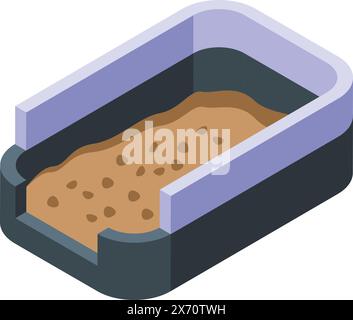 Grafico isometrico dettagliato di una scatola di lettiera di gatto piena di sabbia Illustrazione Vettoriale