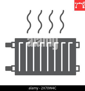 Icona del glifo del radiatore, manutenzione idraulica ed elemento domestico, icona del vettore del riscaldatore, grafica vettoriale, segno solido traccia modificabile, eps 10. Illustrazione Vettoriale