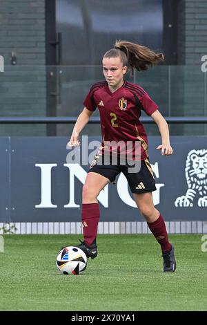 Tubize, Belgio. 16 maggio 2024. Janthe Ruymen (2) del Belgio nella foto durante una partita amichevole di calcio tra le nazionali under 16 del Belgio, chiamate le fiamme rosse, e la Germania giovedì 16 maggio 2024 a Tubize, in Belgio. Crediti: Sportpix/Alamy Live News Foto Stock