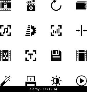 Icona Modifica video - Espandi in qualsiasi dimensione - passa a qualsiasi colore. Perfect Flat Vector contiene icone come film, film, editor, clip, multimedia, è venuto Illustrazione Vettoriale
