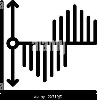 Icona in bianco e nero che rappresenta un grafico a barre con valori in salita e in discesa indicati da frecce Illustrazione Vettoriale