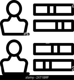 Icone minimaliste e semplificate per la selezione dei candidati in bianco e nero con grafica vettoriale modificabile e personalizzabile per un'interfaccia utente moderna e un'esperienza mobile digitale Illustrazione Vettoriale