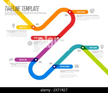 Modello timeline semplice costituito da segmenti di linea spessi colore arcobaleno. Modello di infochart multifunzione che mostra le tappe principali o importanti su Illustrazione Vettoriale