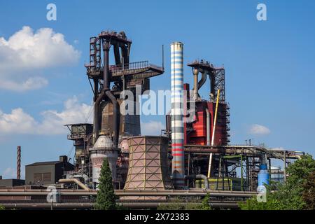 Duisburg, regione della Ruhr, Renania settentrionale-Vestfalia, Germania - ThyssenKrupp Steel Huettenwerk, qui altoforno 8 a Bruckhausen. Produttore di acciaio Thyssen Foto Stock