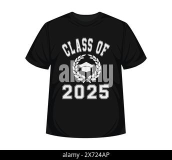 Classe 2025, banner per scrittura di parole Congratulazioni modello di laurea per design party liceo o college, lettere per laureati con cappello accademico Illustrazione Vettoriale