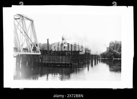 Il J.T. & K.W. Rye. Crossing the St. John's, Attribution to Jackson based on Catalogue of the W.H. Jackson Views (1898)., negative taped to second sheet of glass., Detroit Publishing Co. N. 7005., Gift; State Historical Society of Colorado; 1949, Railroad Bridges. , Ferrovie. , Fiumi. , Stati Uniti, Florida, fiume Saint John. Foto Stock