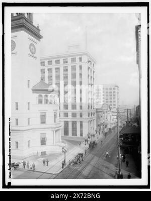 Angolo, Forsyth Street e Dugan, ovvero Hogan sts., Jacksonville, Flag., Ufficio postale a sinistra, Detroit Publishing Co. N. 072385., Gift; State Historical Society of Colorado; 1949, Streets. , Uffici postali. , Strutture commerciali. , Stati Uniti, Florida, Jacksonville. Foto Stock