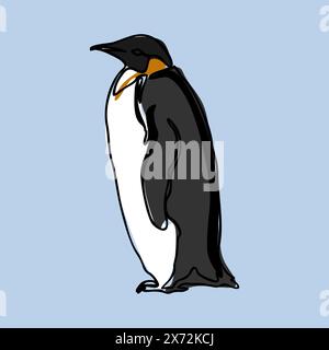Illustrazione vettoriale in stile cartoni animati Pinguino isolata su sfondo blu. Design minimalista Illustrazione Vettoriale
