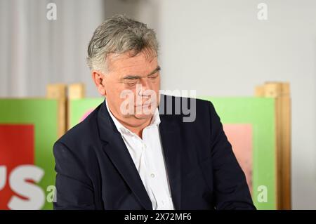 Vienna, Austria. 17 maggio 2024. Elezioni UE, i Verdi presentano la seconda ondata di manifesti: "Perché riguarda l'Europa!” Con il vice cancelliere Werner Kogler Foto Stock