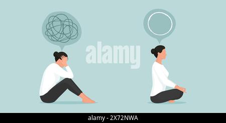 Donna che pratica la meditazione per ridurre lo stress e aumentare l'umore Illustrazione Vettoriale