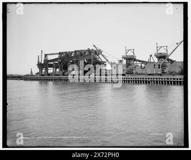 Impianto di scarico del minerale di vongole, Conneaut, Ohio, Data basata su Detroit, Catalogo J (1901)., '77' in negativo., sul lato auto: Ohio River R.R., Detroit Publishing Co. N. 012890., Gift; State Historical Society of Colorado; 1949, moli e moli. , Macchine di sollevamento. , Industria delle ore. , Stati Uniti, Ohio, Conneaut. Foto Stock