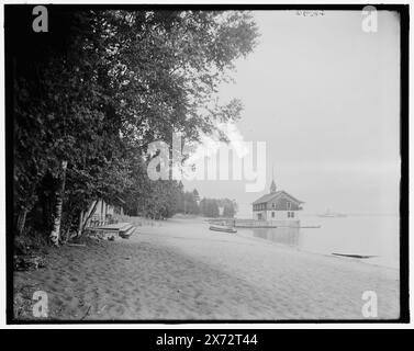 Hotel Champlain, casa galleggiante e spiaggia balneare, Bluff Point, N.Y., titolo da giacca., 'G 8504' su negativo., Detroit Publishing Co. N. 500240., Gift; State Historical Society of Colorado; 1949, Resorts. , Boathouses. , Spiagge. , Stati Uniti, New York (State), Bluff Point. , Stati Uniti, Champlain, Lake. Foto Stock