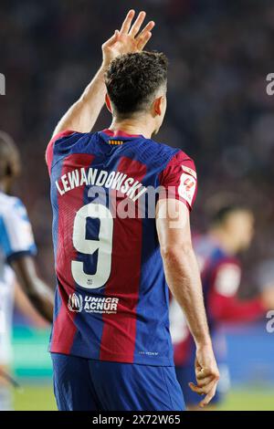 Barcellona, Spagna. 13 maggio 2024. Lewandowski in azione durante il LaLiga EA Sports match tra FC Barcelona e Real Sociedad all'Estadi Olimpic Foto Stock