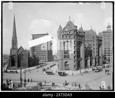 Shelton Square, Buffalo, N.Y., titolo da giacca, Cattedrale Episcopale di St. Paul, Prudential Building a sinistra, 'G 8710' e 'Prohib.' In negativo, Detroit Publishing Co. N. 090348., Gift; State Historical Society of Colorado; 1949, Plazas. , Cattedrali. , Strutture commerciali. , Stati Uniti, New York (Stato), Buffalo. Foto Stock