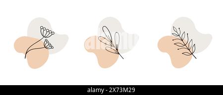 Arte minimalista con linee botaniche dalle forme astratte Illustrazione Vettoriale