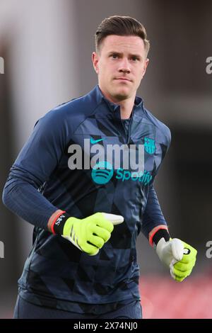 Almeria, Spagna. 17 maggio 2024. ALMERIA, SPAGNA - 16 MAGGIO: Marc-Andre ter Stegen portiere del Barcellona si scalda prima della partita LaLiga EA Sports tra UD Almeria e FC Barcelona al Power Horse Stadium, il 16 maggio 2024 ad Almeria, Spagna. (Foto di Francisco Macia/Photo Players Images) credito: Magara Press SL/Alamy Live News Foto Stock