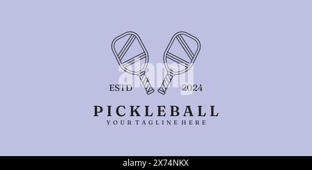 pickleball tournament line art logo illustrazione vettoriale design minimalista Illustrazione Vettoriale