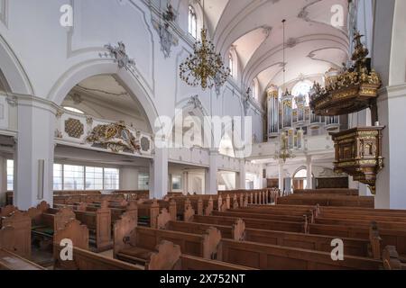 St Mang è una chiesa parrocchiale protestante-luterana nella città di Kempten (Allgäu). Foto Stock