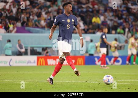 Doha, Qatar. 22esimo. novembre 2022. Aurelien Tchouameni in azione durante la partita tra Francia e Australia, gruppo D, Coppa del mondo FIFA Qatar 2022. Foto Stock