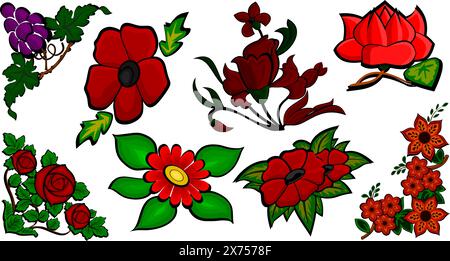 Flowers Vector Art Collection per designer. Illustrazione Vettoriale