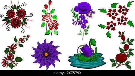 Flowers Vector Art Collection per designer. Illustrazione Vettoriale