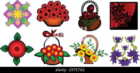 Flowers Vector Art Collection per designer. Illustrazione Vettoriale