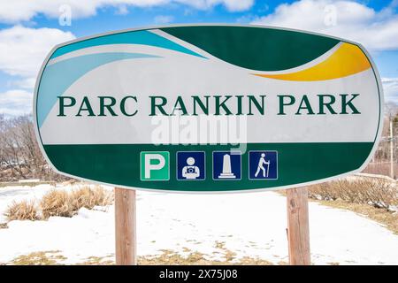 Benvenuto al cartello di Rankin Park a Miramichi, New Brunswick, Canada Foto Stock