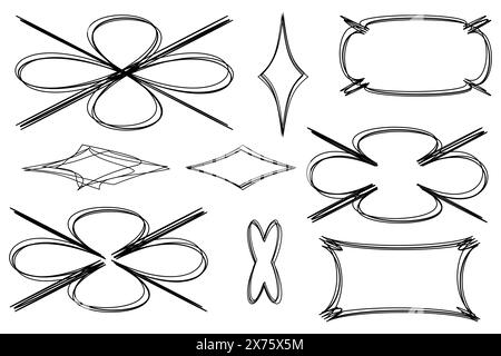 Infografica disegnata a mano forme diverse linee art. Scarabocchi per opere d'arte. Illustrazione Vettoriale