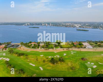 Miami Beach, Florida, vista sull'acqua, sulla baia di Biscayne e sul golf Foto Stock