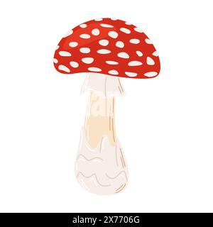 Mosca funghi velenosi rossi agarici. Amanita muscaria disegnata a mano. Funghi forestali allucinogeni psichedelici. Fungo magico in stile piatto alla moda isolato su bianco. Illustrazione vettoriale Illustrazione Vettoriale