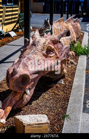 Scultura del drago di latta, centro informazioni turistiche di Sant'Elena, St. Helens Tasmania Foto Stock