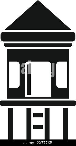 Sagoma della torre del bagnino sulla spiaggia con sfondo isolato bianco e nero, che simboleggia la sicurezza lungo la costa Illustrazione Vettoriale