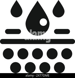 Illustrazione vettoriale di gocce d'acqua stilizzate e linee orizzontali in un design monocromatico Illustrazione Vettoriale