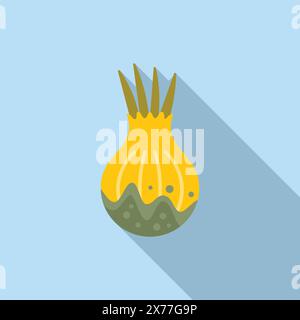 Design piatto minimalista che raffigura un ananas con un'ombra, isolato su uno sfondo blu Illustrazione Vettoriale