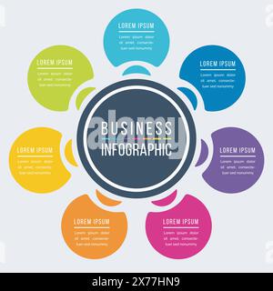 Circle Infographic design 7 passaggi, oggetti, elementi o opzioni informazioni aziendali modello colorato per infografica aziendale Illustrazione Vettoriale