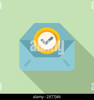 Icona di notifica e-mail approvata moderna e semplice con sfondo verde e segno di spunta per il concetto di comunicazione digitale verificato in un design piatto vettore di illustrazione per interfaccia Web e onl Illustrazione Vettoriale
