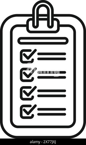 Icona con il contorno degli appunti della lista di controllo vettoriale con design monocromatico in bianco e nero per la gestione delle forniture per ufficio e l'organizzazione e la pianificazione della cancelleria. Efficienza e produttività Illustrazione Vettoriale