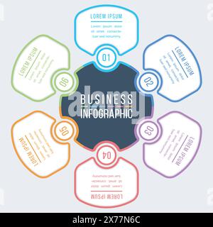 6 Opzioni progettazione infografica 6 fasi, oggetti, opzioni o elementi informazioni aziendali modello infografico a colori Illustrazione Vettoriale