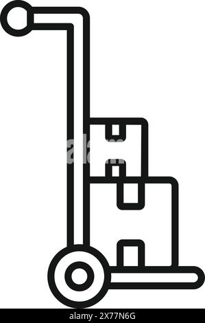 Icona lineare di un carrello a mano con scatole di cartone impilate per la logistica e i concetti di spostamento Illustrazione Vettoriale