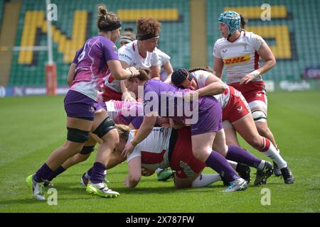 NORTHAMPTON, INGHILTERRA - domenica 18- maggio-2024:match action Allianz Premiership Women's Rugby match tra Loughborough Lightning e Harlequins Womens al Franklin's Gardens il 18 maggio-2024: A Northampton, Inghilterra . Crediti: PATRICK ANTHONISZ/Alamy Live News Foto Stock