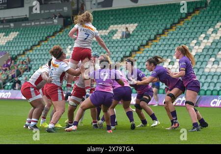 NORTHAMPTON, INGHILTERRA - domenica 18- maggio-2024:match action Allianz Premiership Women's Rugby match tra Loughborough Lightning e Harlequins Womens al Franklin's Gardens il 18 maggio-2024: A Northampton, Inghilterra . Crediti: PATRICK ANTHONISZ/Alamy Live News Foto Stock