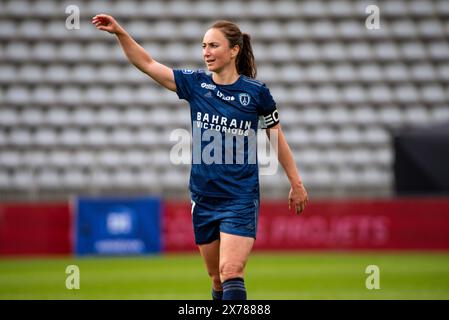 Gaetane Thiney del Paris FC reagisce durante il campionato francese femminile, play-off, 3° posto partita di calcio tra il Paris FC e lo Stade de Reims il 17 maggio 2024 allo stadio Sebastien Charlety di Parigi Foto Stock