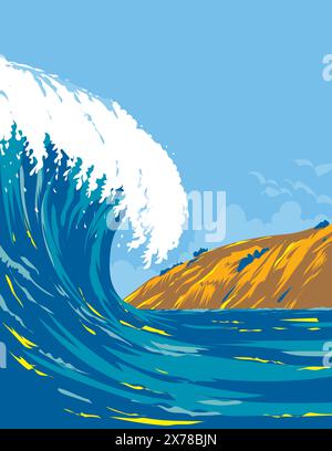 WPA poster art of surf Beach a BlackÕs Beach o Torrey Pines City Beach all'interno di Torrey Pines State Beach a la Jolla San Diego, California, United sta Illustrazione Vettoriale