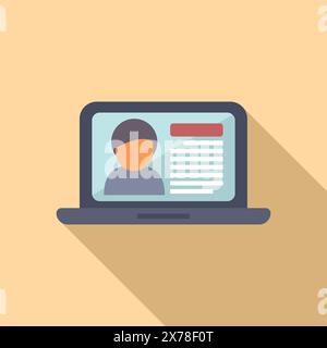 Design piatto di un laptop che visualizza un profilo utente, ideale per concetti Web e tecnologici Illustrazione Vettoriale