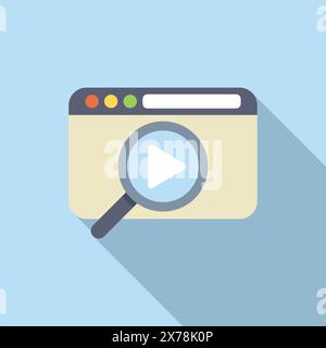 Illustrazione vettoriale di una lente d'ingrandimento su un'icona video che illustra il concetto di ricerca di video online Illustrazione Vettoriale