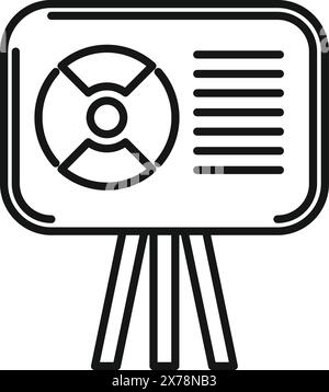 Icona vettoriale in bianco e nero di una lavagna a fogli mobili con diagrammi, adatta per presentazioni aziendali Illustrazione Vettoriale