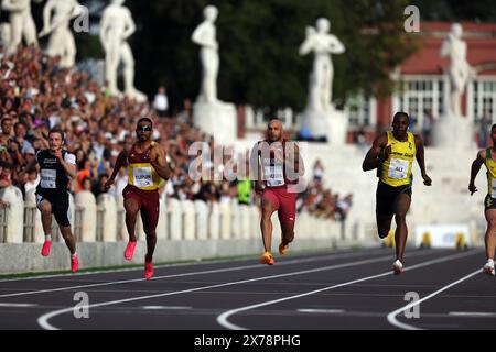 Roma, Italia. 18 maggio 2024. Roma, Italia 18.05.2024: La medaglia d'oro olimpica di Tokyo 2020 Marcell Jacobs partecipa e vince la gara di atletica leggera dei 100 metri durante il Rome Sprint Festival 2024 allo stadio dei Marmi di Roma crediti: Independent Photo Agency/Alamy Live News Foto Stock